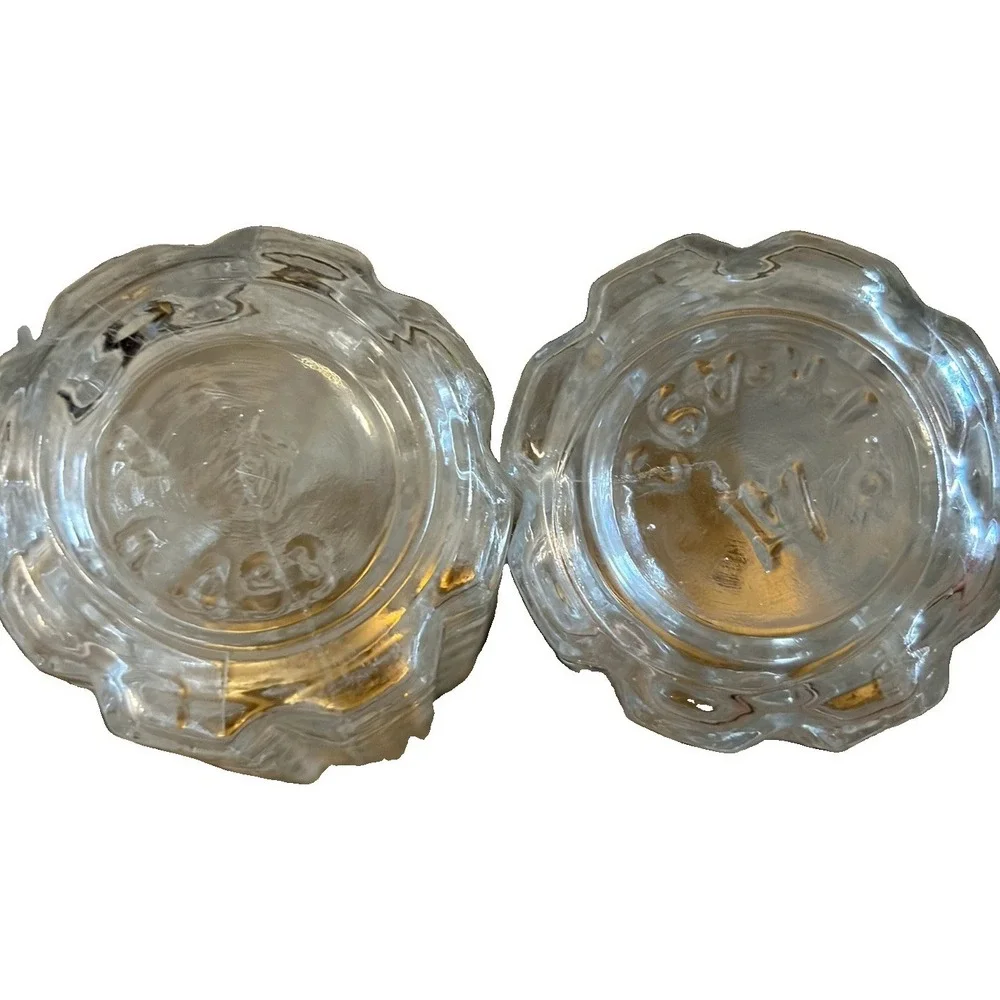 Vintage Hazel Atlas Salt Pepper Shakers Clear Glass Cube Block Gold Lids